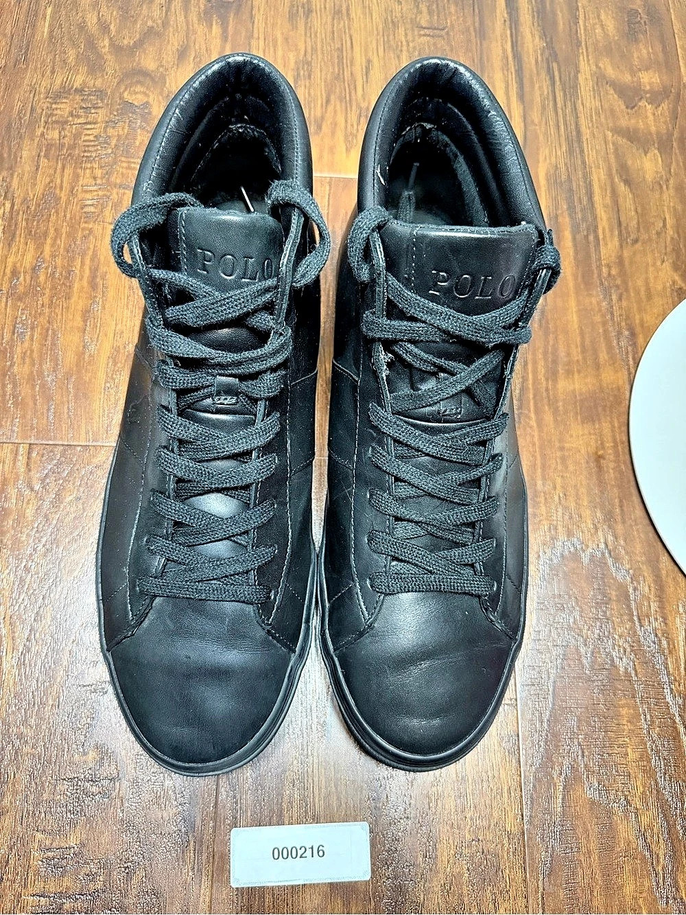 Polo Ralph Lauren Mens 12D Black Leather High Top Sneakers Lace Up Shoes